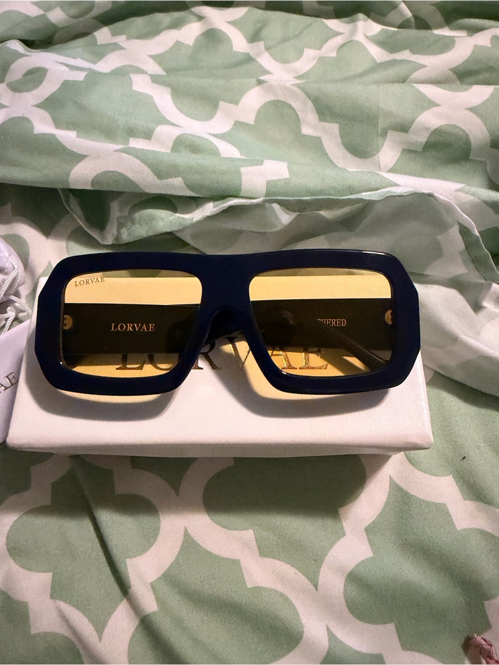 Lorvae Unbothered Navy Frame Sunglasses with Yellow Lenses